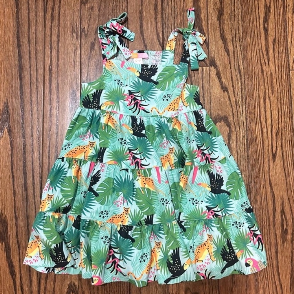 Briton court toucan dress in green multi colored- Size 4